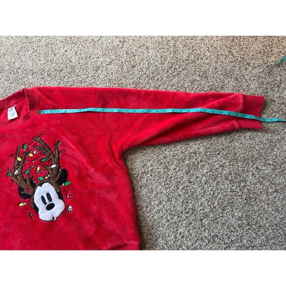 DISNEY Mickey Mouse Red Fuzzy Sweatshirt; Christmas, Holiday, Large Reindeer - Picture 6 of 9